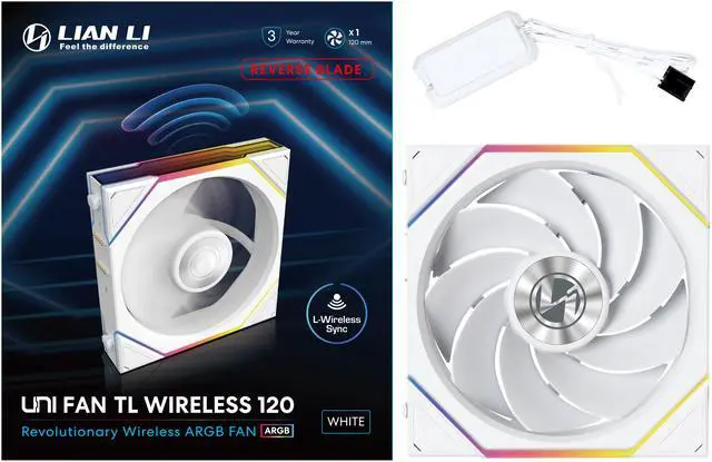 Alt view image 6 of 8 - Lian Li UNI Fan TL 120 Wireless - Single Pack (Reverse Blade) - Controller Not Included - 2.4 GHz Wireless Control  - Infinity Mirror Design - Controller requesd for use. - White (12RTL1W1W)
