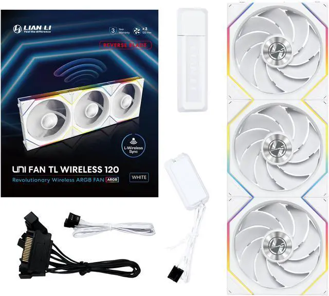 Alt view image 7 of 7 - Lian Li UNI Fan TL 120 Wireless - Triple Pack (Reverse Blade) - 2.4 GHz Wireless Controller Included - Infinity Mirror Design - Controller required. - White (12RTL1W3W)