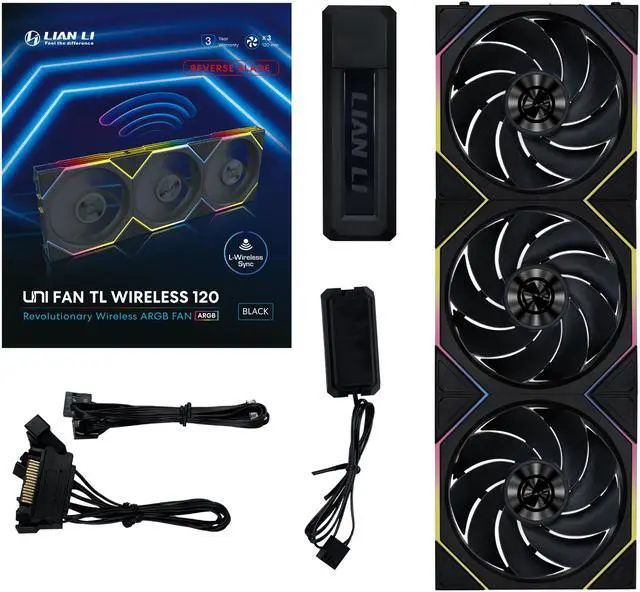Alt view image 7 of 7 - Lian Li UNI Fan TL 120 Wireless - Triple Pack (Reverse Blade) - 2.4 GHz Wireless Controller Included - Infinity Mirror Design - Controller required. - Black (12RTL1W3B)