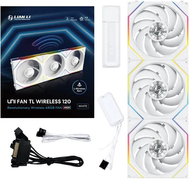 Alt view image 7 of 8 - Lian Li UNI Fan TL 120 Wireless - Triple Pack - 2.4 GHz Wireless Controller Included - Daisy Chain & Infinity Mirror Design - Controller reqired. - White (12TL1W3W)