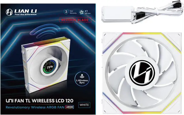 Alt view image 5 of 8 - LLian Li UNI Fan TL LCD 120 Wireless - Single Pack (Reverse Blade) - Controller Not Included - 2.4 GHz Wireless Control  - Infinity Mirror Design - Controller requesd for use. - White (12RTLLCD1W1W)