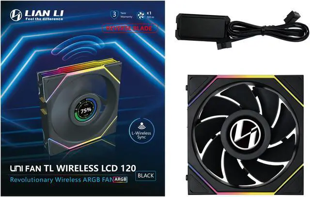 Alt view image 5 of 8 - Lian Li UNI Fan TL LCD 120 Wireless - Single Pack (Reverse Blade) - Controller Not Included - 2.4 GHz Wireless Control  - Infinity Mirror Design - Controller requesd for use. - Black (12RTLLCD1W1B)
