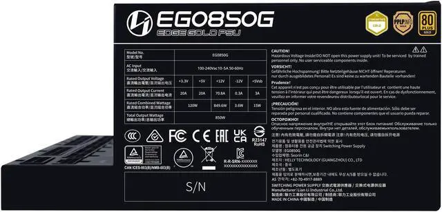 Alt view image 5 of 14 - Lian Li EDGE850W Fully Modular Low-Noise ATX Power Supply - ATX 3.1 & PCIE 5.1 Compliant - Cybenetics Gold Efficiency - 12V-2x6 Cable - L-Shape Design - Without USB/Fan Hub - Black (EG0850G.B)