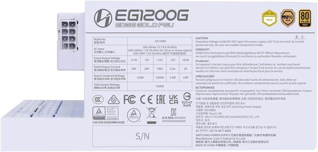 Alt view image 2 of 8 - Lian Li Edge Series-1200W Full Modular Power Supply (Fan Hub Included) - Gold-ATX 3.0, 3.1-PCIE 5.1-L-Shape Design for Dual Chamber Case-120mm FDB Fan-Supports up to 4 USB Device - White - EG1200G.WH