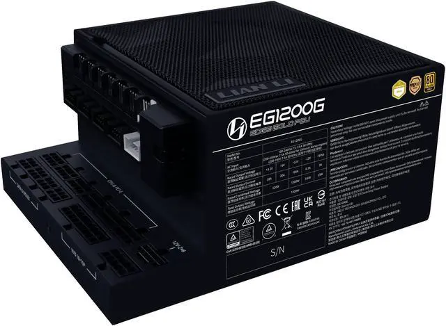 Alt view image 6 of 7 - Lian Li Edge Serie - 1200W Full Modular Power Supply (Fan USB Hub Included) - Gold - ATX 3.1 - PCIE 5.1 Support - 12V-2x6 Connector - L-Shape Design for Dual Chamber Case - Black -EG1200G.BH