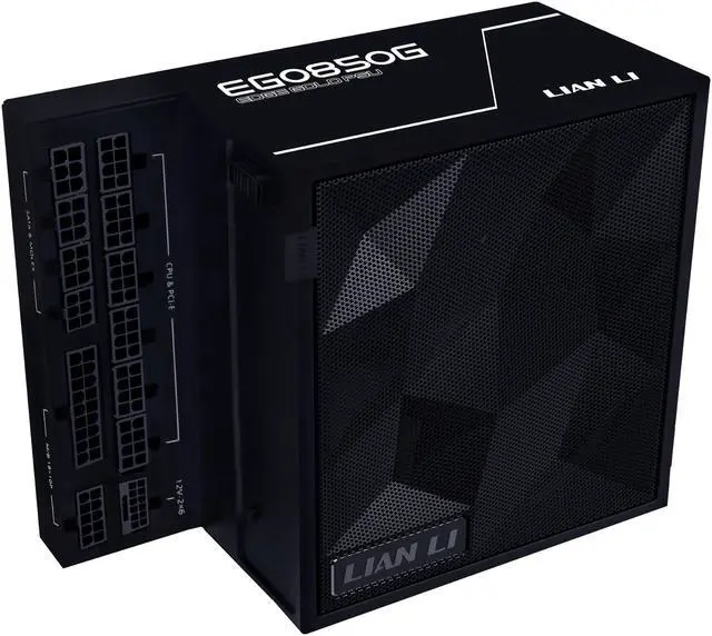 Main image of Lian Li EDGE850W Fully Modular Low-Noise ATX Power Supply - ATX 3.1 & PCIE 5.1 Compliant - Cybenetics Gold Efficiency - 12V-2x6 Cable - L-Shape Design - Without USB/Fan Hub - Black (EG0850G.B)