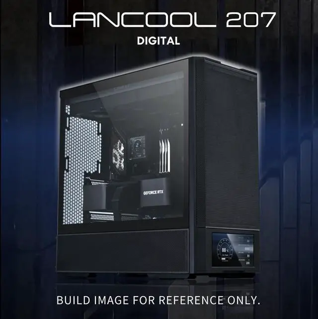 Alt view image 2 of 8 - Lian Li LANCOOL 207 Digital ATX Computer Case w/ Integrated LCD Screen, Mesh-Centric Panels Mid-Tower PC Case w/ 2 x 140x40x30mm PWM Fans, 2 x 140mm Fans Pre-Installed, Side or Rear Mount PSU