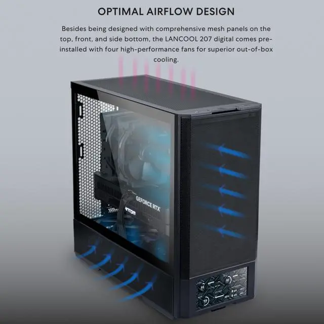 Alt view image 5 of 8 - Lian Li LANCOOL 207 Digital ATX Computer Case w/ Integrated LCD Screen, Mesh-Centric Panels Mid-Tower PC Case w/ 2 x 140x40x30mm PWM Fans, 2 x 140mm Fans Pre-Installed, Side or Rear Mount PSU