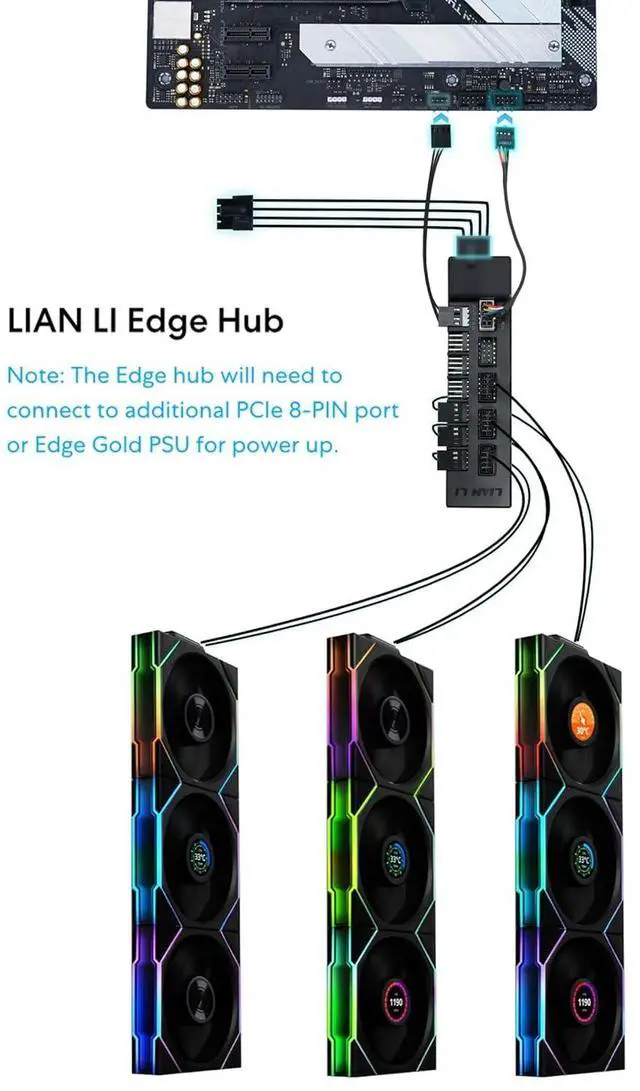 Alt view image 5 of 7 - Lian Li UNI Fan TL - LCD Wireless 140 - Single Pack (Reverse Blade) - 2.4 GHz Wireless  Signal ARGB Fan & Dual-Zone Lighting Control - 140mm - Controller NOT Included & Required -White (14RTLLCD1W1W)