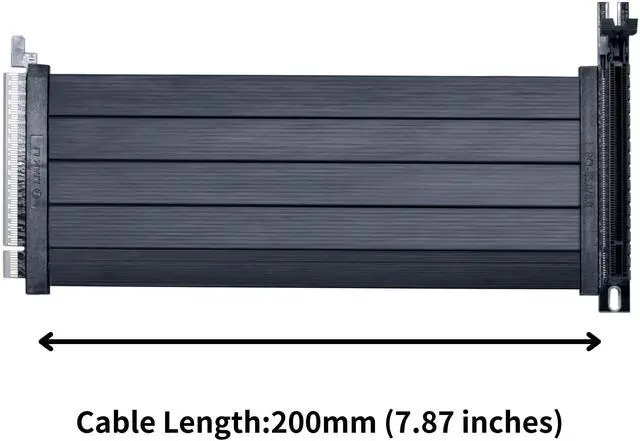 Alt view image 2 of 8 - Lian Li - PCIE 5.0 Riser Cable Premium PCI-E 16X 5.0 Double Bandwidth Extender Riser Cable Length 200mm;20cm. Compatible with PCIe 4.0, Black (PW-PCI-520X)