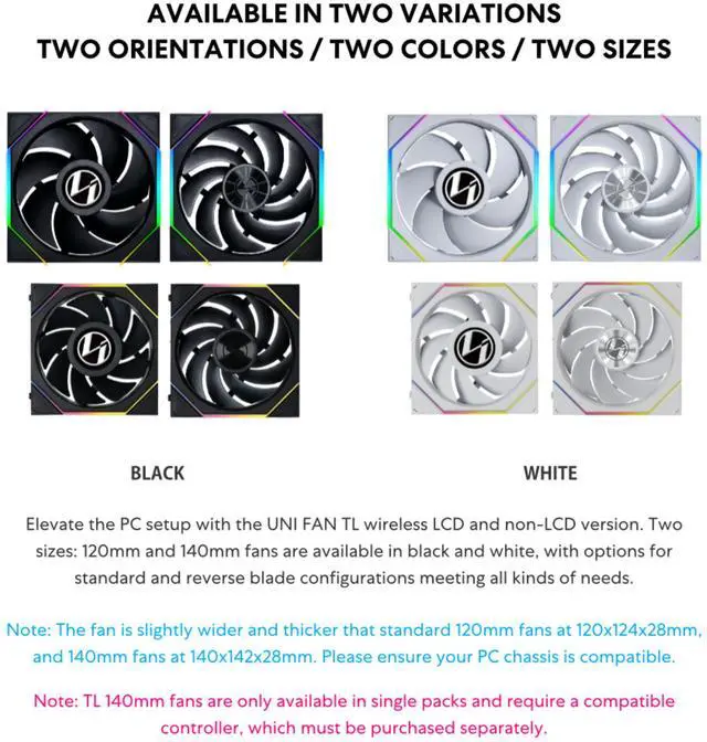 Alt view image 2 of 7 - Lian Li UNI Fan TL - Wireless 140 - Single Pack - 2.4 GHz Wireless Signal ARGB Fan Control - Dual-Zone Lighting - Fluid Dynamic Bearing - 140mm - Controller NOT Included & Required - White (14TL1W1W)