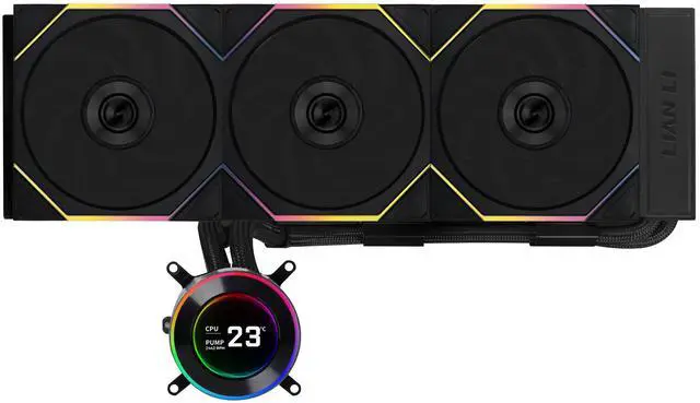 Alt view image 2 of 8 - Lian Li Hydroshift II 360 TL RGB Liquid CPU Cooler - 360mm AIO - 3X 120 RGB Fans - 2.1 IPS LCD Screen - 3 Control Mode - Flexible Tubes Clamp - LGA 1851/1700, AMD AM5/AM4 - Black (HS2LCD36TB)