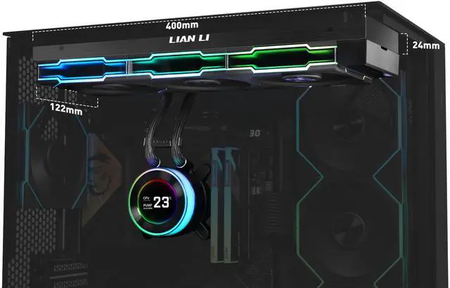 Alt view image 3 of 8 - Lian Li Hydroshift II 360 TL RGB Liquid CPU Cooler - 360mm AIO - 3X 120 RGB Fans - 2.1 IPS LCD Screen - 3 Control Mode - Flexible Tubes Clamp - LGA 1851/1700, AMD AM5/AM4 - Black (HS2LCD36TB)
