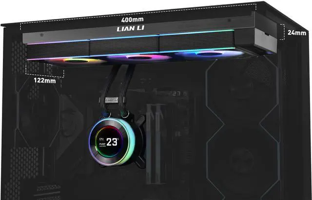 Alt view image 3 of 8 - Lian Li Hydroshift II 360 CL RGB Liquid CPU Cooler - 360mm AIO - 3X 120 RGB Fans - 2.1 IPS LCD Screen - 3 Control Mode - Flexible Tubes Clamp - LGA 1851/1700, AMD AM5/AM4 - Black (HS2LCD36RB)