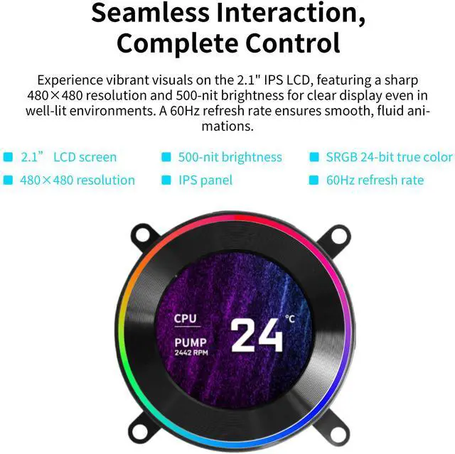Alt view image 4 of 8 - Lian Li Hydroshift II 360 CL RGB Liquid CPU Cooler - 360mm AIO - 3X 120 RGB Fans - 2.1 IPS LCD Screen - 3 Control Mode - Flexible Tubes Clamp - LGA 1851/1700, AMD AM5/AM4 - White (HS2LCD36RW)