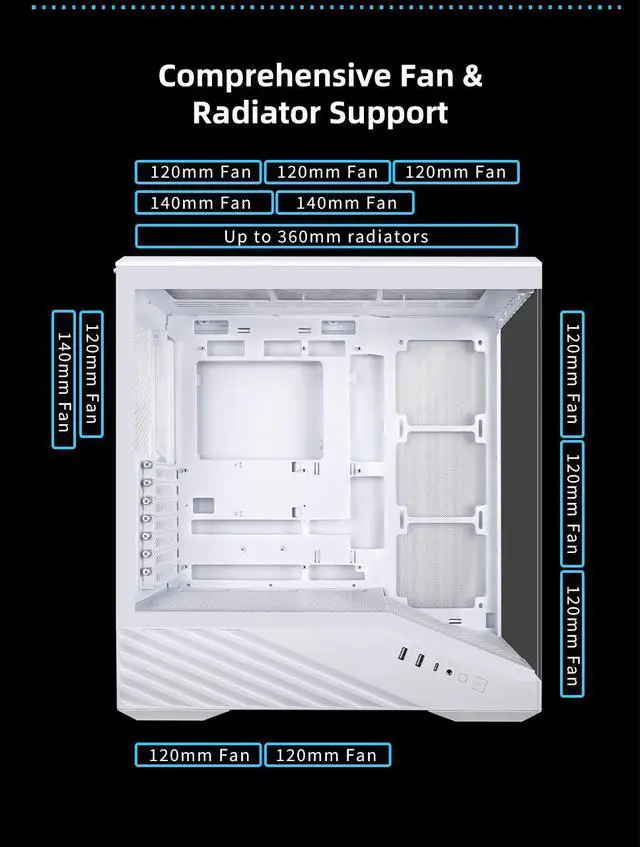 Alt view image 6 of 8 - Lian Li V100 ATX Mid-Tower PC Case, 4 x 120mm ARGB PWM Fans  Pre-Installed, LED RGB Strip, Display Platform with Tempered Glass, Support 420mm GPUs, 360mm Radiator, Optimized Airflow - White (V100RW)