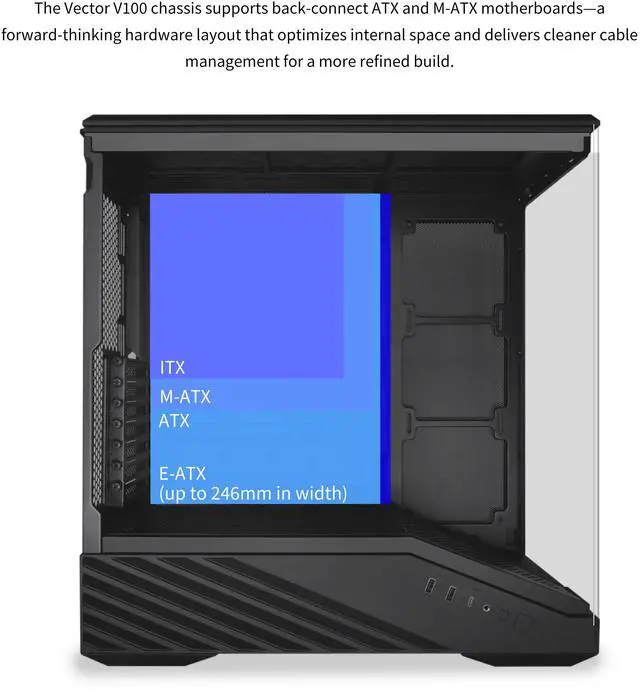Alt view image 7 of 8 - Lian Li V100 ATX Mid-Tower PC Case, 4 x 120mm ARGB PWM Fans  Pre-Installed, LED RGB Strip, Display Platform with Tempered Glass, Support 420mm GPUs, 360mm Radiator, Optimized Airflow - Black (V100RX)