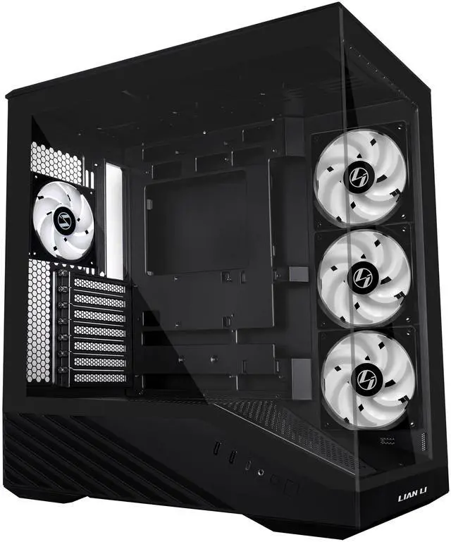 Main image of Lian Li V100 ATX Mid-Tower PC Case, 4 x 120mm ARGB PWM Fans  Pre-Installed, LED RGB Strip, Display Platform with Tempered Glass, Support 420mm GPUs, 360mm Radiator, Optimized Airflow - Black (V100RX)