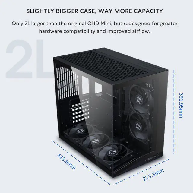 Alt view image 3 of 7 - LIAN LI O11D MINI V2 Flow | Compact ATX Mid-Tower Airflow Computer Case | Panoramic View | High-Performance Airflow | Includes 5 x 120mm Reverse Blade Fans | Cable Management | Black  (O11DMIV2FX)