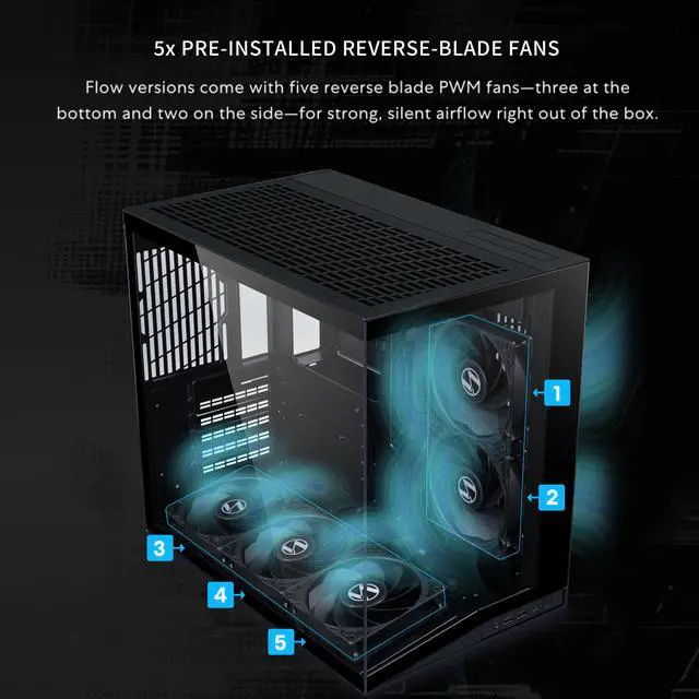 Alt view image 4 of 7 - LIAN LI O11D MINI V2 Flow | Compact ATX Mid-Tower Airflow Computer Case | Panoramic View | High-Performance Airflow | Includes 5 x 120mm Reverse Blade Fans | Cable Management | Black  (O11DMIV2FX)