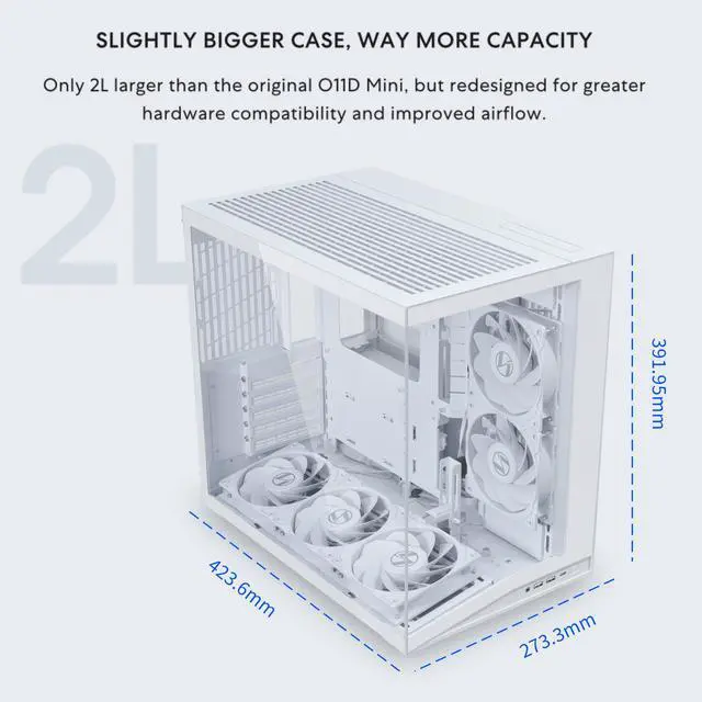 Alt view image 2 of 6 - LIAN LI O11D MINI V2 | Compact ATX Mid-Tower Airflow Computer Case | Panoramic View | Fully Ventilated Airflow | Adjustable I/O | Pillar-Less | Cable Management | White  (O11DMIV2W)