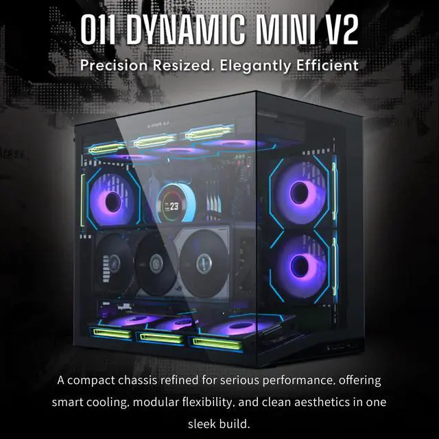 Alt view image 2 of 7 - LIAN LI O11D MINI V2 Flow | Compact ATX Mid-Tower Airflow Computer Case | Panoramic View | High-Performance Airflow | Includes 5 x 120mm Reverse Blade Fans | Cable Management | Black  (O11DMIV2FX)