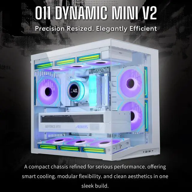 Alt view image 2 of 7 - LIAN LI O11D MINI V2 Flow | Compact ATX Mid-Tower Airflow Computer Case | Panoramic View | High-Performance Airflow | Includes 5 x 120mm Reverse Blade Fans | Cable Management | White  (O11DMIV2FW)
