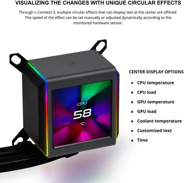 Alt view image 5 of 8 - Lian-Li Galahad II LCD TL Liquid CPU Cooler 280mm AIO - 2X 140 RGB TL Wireless Fans - 2.88 IPS LCD Screen - Black (GA2ALCD28TLW)