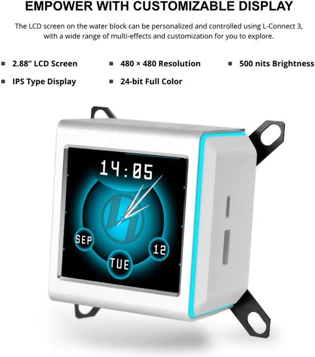 Alt view image 5 of 8 - Lian-Li Galahad II LCD TL Liquid CPU Cooler 280mm AIO - 2X 140 RGB TL Wireless Fans - 2.88 IPS LCD Screen - Black (GA2ALCD28TLB)