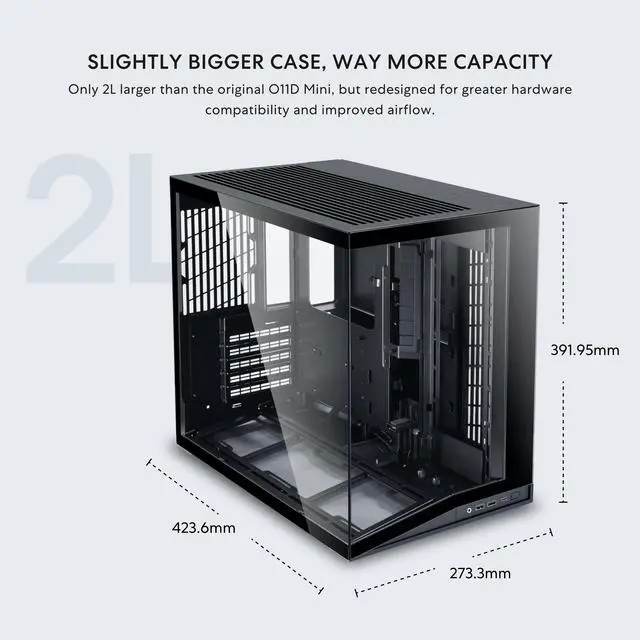 Alt view image 2 of 6 - LIAN LI O11D MINI V2 | Compact ATX Mid-Tower Airflow Computer Case | Panoramic View | Fully Ventilated Airflow | Adjustable I/O | Pillar-Less | Cable Management | Black  (O11DMIV2X)