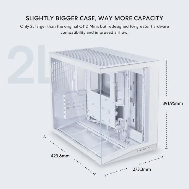 Alt view image 2 of 6 - LIAN LI O11D MINI V2 | Compact ATX Mid-Tower Airflow Computer Case | Panoramic View | Fully Ventilated Airflow | Adjustable I/O | Pillar-Less | Cable Management | White  (O11DMIV2W)