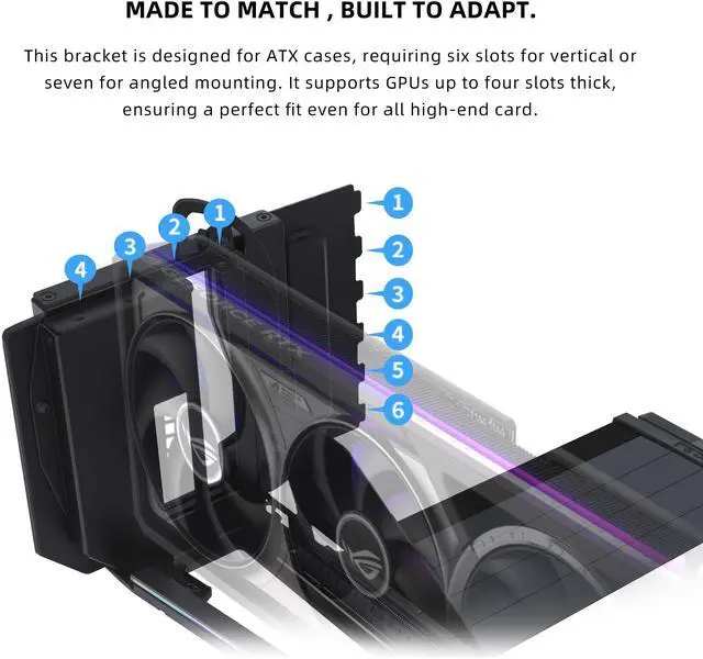 Alt view image 7 of 8 - Lian Li ATX PC Case Multi-Directional 4 Slots Vertical GPU Kit V3 - Premium Gen 5 Riser Cable PCI-E 5.0 x16-155mm, PCIe 3.0/4.0 Compatible, Adjustable Position - (VG4v3 Black)