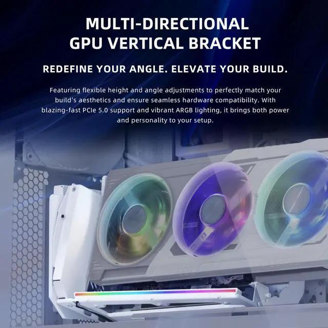 Alt view image 2 of 8 - Lian Li ATX PC Case Multi-Directional 4 Slots Vertical GPU Kit V3 - Premium Gen 5 Riser Cable PCI-E 5.0 x16-155mm, PCIe 3.0/4.0 Compatible, Adjustable Position - (VG4v3 White)