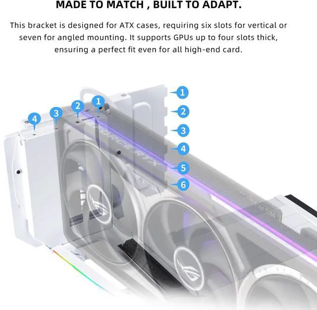 Alt view image 6 of 8 - Lian Li ATX PC Case Multi-Directional 4 Slots Vertical GPU Kit V3 - Premium Gen 5 Riser Cable PCI-E 5.0 x16-155mm, PCIe 3.0/4.0 Compatible, Adjustable Position - (VG4v3 White)