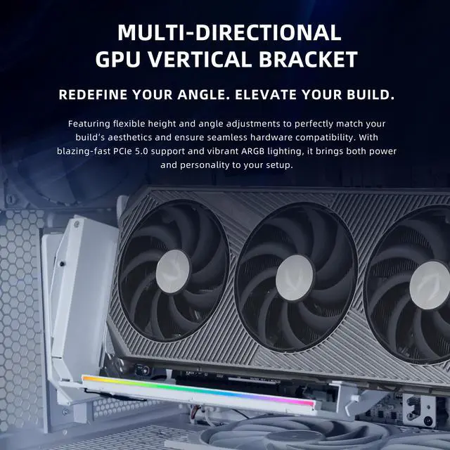 Alt view image 2 of 8 - Lian Li ATX PC Case Multi-Directional 4 Slots Vertical GPU Kit V3 - Premium Gen 5 Riser Cable PCI-E 5.0 x16-155mm, PCIe 3.0/4.0 Compatible, Adjustable Position - (VG4v3 Black)