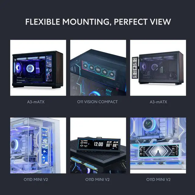 Alt view image 3 of 7 - Lian Li 8.8" Universal Screen for PC - Adjustable Mounting for Any Computer Setup - Customizable ARGB Frame - PC Temperature Display Panel - LCD Screen Display- Mini Monitor - SM088X (US88v1 Black)