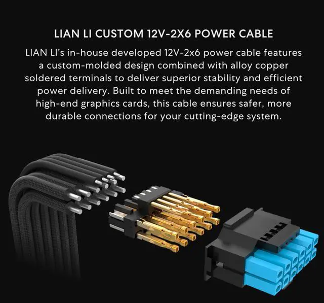 Alt view image 6 of 7 - Lian Li SP750 Gold - 750 Watt SFX Form Factor Power Supply with Native 12V-2x6 Cable - Low Noise - 80 Plus Gold Efficiency - ATX 3.1 & PCIe 5.0 Compliant - 92mm FDB Fan - 10-Year - Black (SP750G.B)