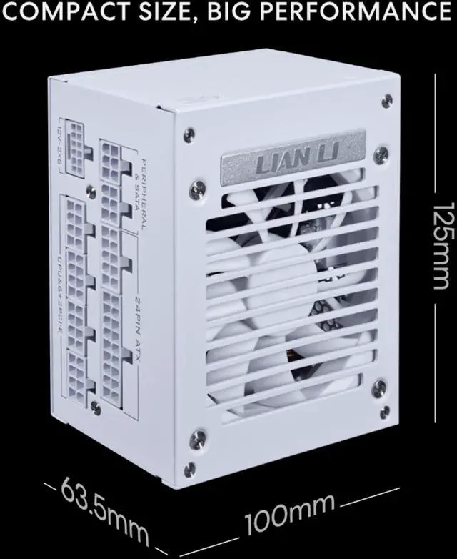 Alt view image 2 of 7 - Lian Li SP750 Gold - 750 Watt SFX Form Factor Power Supply with Native 12V-2x6 Cable - Low Noise - 80 Plus Gold Efficiency - ATX 3.1 & PCIe 5.0 Compliant - 92mm FDB Fan - 10-Year - White (SP750G.W)