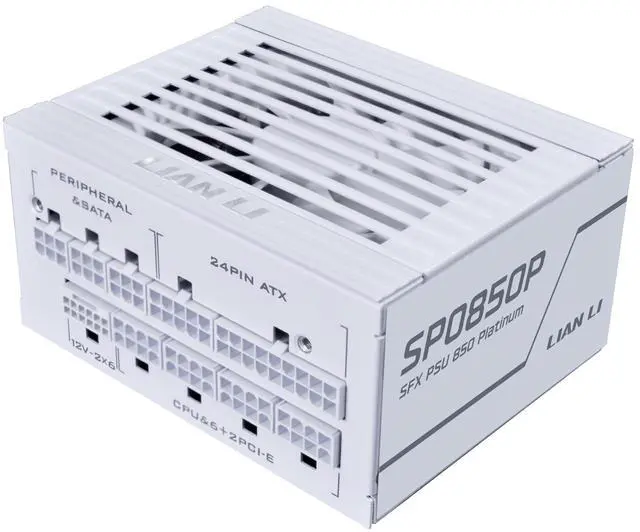Main image of Lian Li SP850 Platinum - 850 Watt SFX Form Factor Power Supply with 12V-2x6 Cable - ATX 3.1 & PCIE 5.1 Compliant - Full Modular - 100% Japanese 105C Capacitors - White (SP0850P.W)