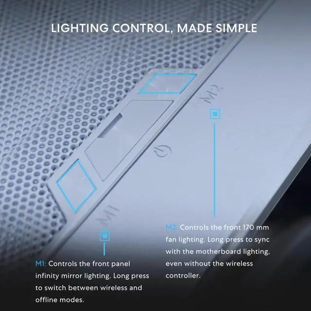 Alt view image 3 of 7 - Lian Li LANCOOL 217 INF White Infinity Mirror Computer Case, Mid-Tower ATX PC Case w/ 3 Pre-Installed Fans, 2x170mm ARGB Fans, 1x140mm, Front Mirror Glass Panel, Optimized Airflow - White (LAN217INFW)
