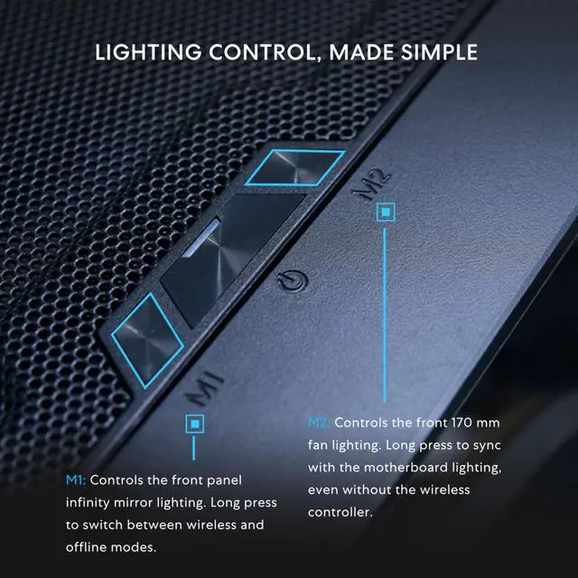 Alt view image 3 of 7 - Lian Li LANCOOL 217 INF Black Infinity Mirror Computer Case, Mid-Tower ATX PC Case w/ 3 Pre-Installed Fans, 2x170mm ARGB Fans, 1x140mm, Front Mirror Glass Panel, Optimized Airflow - Black (LAN217INFX)