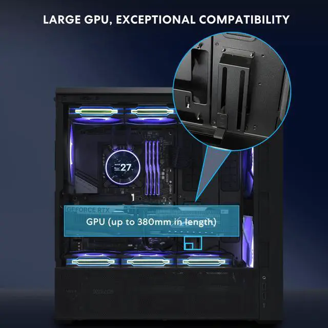 Alt view image 6 of 7 - Lian Li LANCOOL 217 INF Black Infinity Mirror Computer Case, Mid-Tower ATX PC Case w/ 3 Pre-Installed Fans, 2x170mm ARGB Fans, 1x140mm, Front Mirror Glass Panel, Optimized Airflow - Black (LAN217INFX)