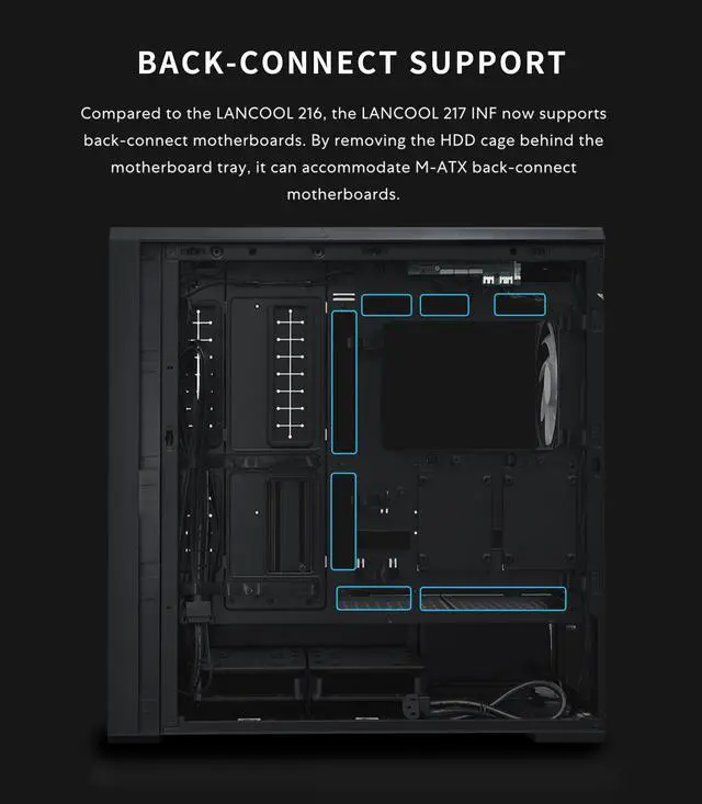 Alt view image 7 of 7 - Lian Li LANCOOL 217 INF Black Infinity Mirror Computer Case, Mid-Tower ATX PC Case w/ 3 Pre-Installed Fans, 2x170mm ARGB Fans, 1x140mm, Front Mirror Glass Panel, Optimized Airflow - Black (LAN217INFX)