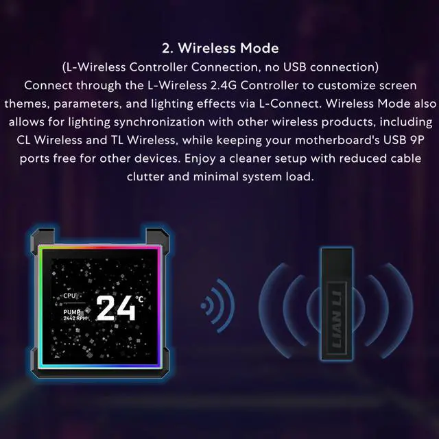 Alt view image 6 of 7 - Lian Li Hydroshift II 360 CL ARGB Liquid CPU Cooler - 360mm AIO - 3.4" IPS LCD Square Screen - Daisy-Chain - Low-Noise - Intel LGA 1851/1700, AMD AM5/AM4 - 3X CL120 ARGB Fans - White (HS2LCDS36CW)