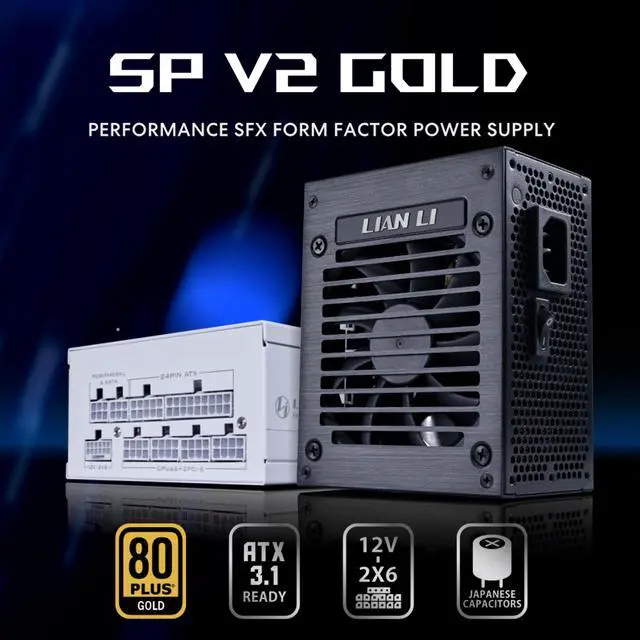 Alt view image 4 of 7 - Lian Li SP V2 Gold - 850 Watt SFX Form Factor Power Supply with Native 12V-2x6 Cable - Low Noise - 80 Plus Gold Efficiency - ATX 3.1 & PCIe 5.0 Compliant - 92mm FDB Fan - 10-Year - Black (SP850G.B)
