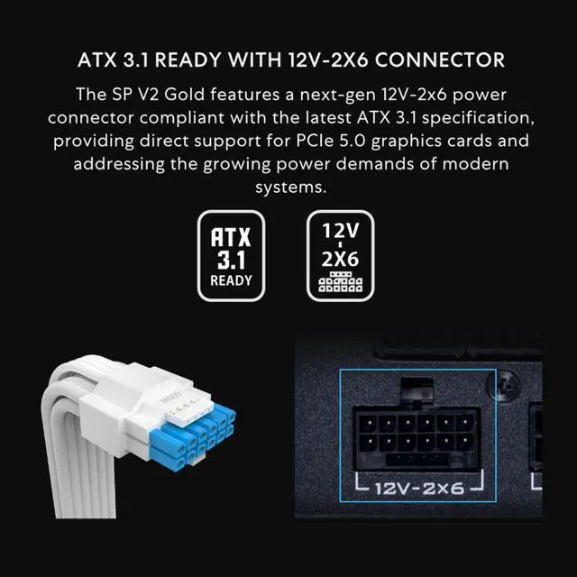 Alt view image 5 of 7 - Lian Li SP V2 Gold - 850 Watt SFX Form Factor Power Supply with Native 12V-2x6 Cable - Low Noise - 80 Plus Gold Efficiency - ATX 3.1 & PCIe 5.0 Compliant - 92mm FDB Fan - 10-Year - Black (SP850G.B)