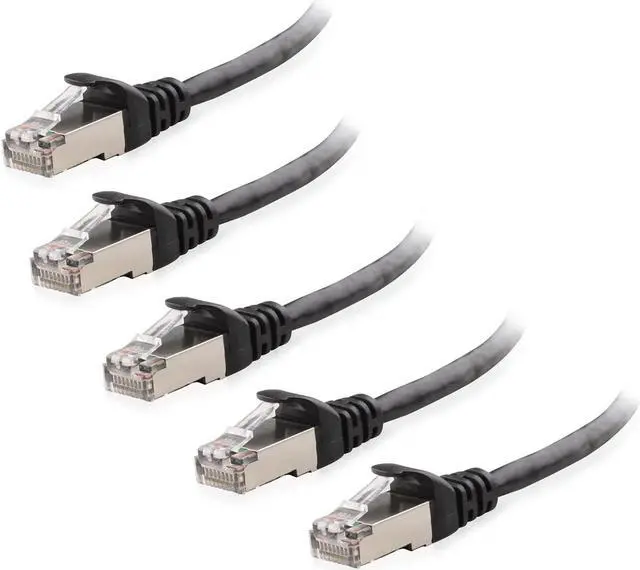 Main image of 5-Pack Snagless Short Shielded Cat6A Ethernet Cable 5 ft (SSTP SFTP Shielded Ethernet Cable Shielded Cat6 Cable Cat 6 Shielded Network Cable) in Black