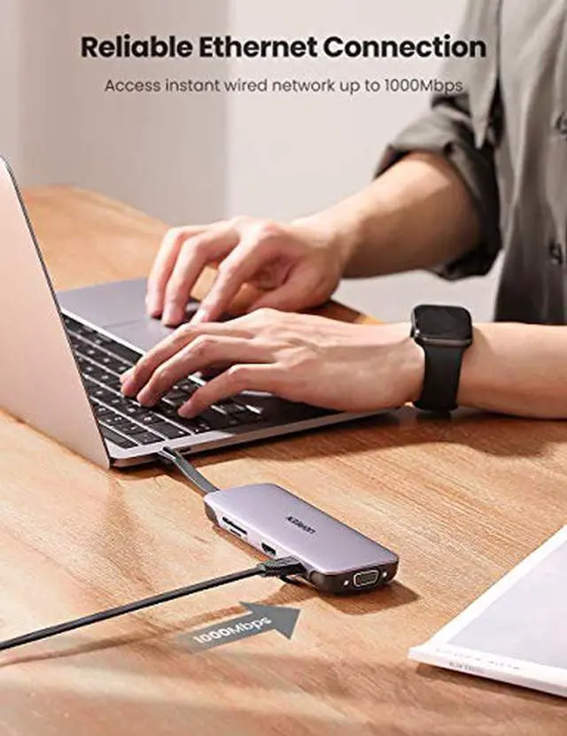 Alt view image 5 of 7 - UGREEN USB C Hub 9 in 1 USB Type C HDMI Multiport Adapter Dock with 4K HDMI, VGA, Gigabit Ethernet, PD Charging, 3 USB 3.0 Ports, SD Card Reader Compatible for MacBook Pro Air 2020 2019 2018, Dell XPS