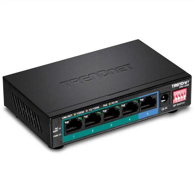 Alt view image 10 of 20 - TRENDnet 5-Port Gigabit Long Range PoE+ Switch, 4 x Gigabit PoE+ Ports, 1 x Gigabit Port, 32W PoE Budget, 10Gbps Switching Capacity, Extends PoE+ 200m (656 ft), Lifetime Protection, Black, TPE-LG50