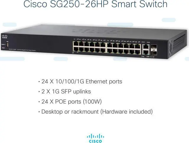 Alt view image 7 of 14 - Cisco Sg250-26Hp 26-Port Gigabit Poe Smart Switch